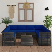 vidaXL 9-delige Loungeset met kussens pallet massief grenenhout