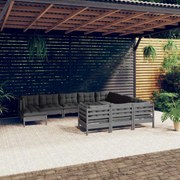 vidaXL 11-delige Loungeset met kussens grenenhout grijs