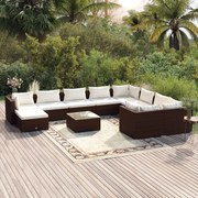 vidaXL 11-delige Loungeset met kussens poly rattan bruin