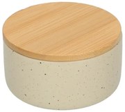 Bakje + deksel, beige spikkel, keramiek en bamboe