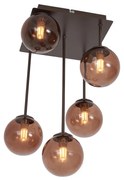 Design plafondlamp brons met brons glas 5-lichts - Athens