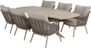 Puglia Nevada low dining tuinset 250x105xH69 cm 7 delig latte met deens ovaal keramiek 4 Seasons Outdoor