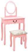 vidaXL Kaptafel met kruk 65x36x128 cm paulowniahout MDF roze