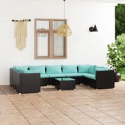 vidaXL 10-delige Loungeset met kussens poly rattan zwart