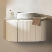 Carsone Hangend Badkamermeubelset Van Hout Wit & Zonder Extra Eenheid & Redondo Cerámica Blanco Rayas Ø36 Cm Sinqua & Spiegelloze & Zonder Kraan -