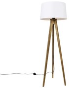 Landelijke tripod vintage hout met linnen kap wit 45 cm - Tripod Classic Landelijk E27 Binnenverlichting Lamp