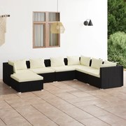 vidaXL 7-delige Loungeset met kussens poly rattan zwart