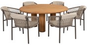 Corsica Allora dining tuinset 160xH75 cm rond 7 delig teak terre 4 Seasons Outdoor