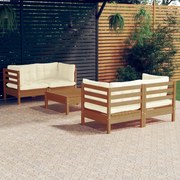 vidaXL 5-delige Loungeset met crèmekleurige kussens grenenhout