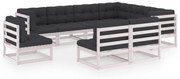 vidaXL 9-delige Loungeset met kussens massief grenenhout wit