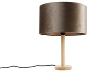 Tafellamp hout met velours kap taupe 35cm - Mels Landelijk, Klassiek / Antiek E27 rond Binnenverlichting Lamp
