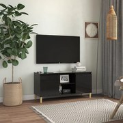 vidaXL Tv-meubel met houten poten 103,5x35x50 cm hoogglans zwart