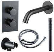 Fortifura Calvi Badkraan set - uitloop - 22cm inkortbaar - gladde slang - staafhanddouche - inbouwdeel - wandhouder - geborsteld gunmetal PVD SW766536/SW721165/SW721170/SW1122514/SW766537