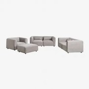 Woonkamerset Met 2 2-delige Modulaire Banken, Fauteuil En Fogler Poef Corduroy Grijs – Taupe – Koel - Sklum