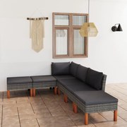 vidaXL 6-delige Loungeset met kussens poly rattan grijs