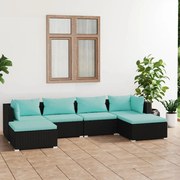 vidaXL 6-delige Loungeset met kussens poly rattan zwart