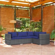 vidaXL 4-delige Loungeset met kussens poly rattan grijs