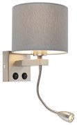 Moderne wandlamp staal met grijze kap - Brescia
