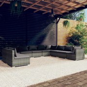 vidaXL 10-delige Loungeset met kussens poly rattan grijs