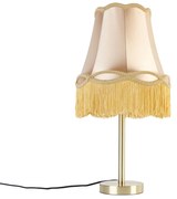 Stoffen Klassieke tafellamp messing met granny kap goud 30 cm - Simplo Klassiek / Antiek E27 rond Binnenverlichting Lamp