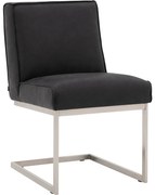 Goossens Excellent Eetkamerstoel Tom zwart leer leuning, urban industrieel