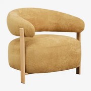 Jolie Chenille Stoffen Fauteuil Bruin – Natuurlijk Hout & Stof Chenille Mosterd - Sklum