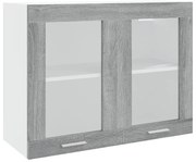 vidaXL Wandkast hangend 80x31x60 cm glas en bewerkt hout grijs sonoma