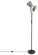 Moderne vloerlamp zwart 5-lichts met smoke glas - Athens