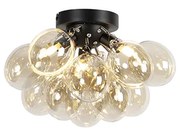 Design plafondlamp zwart met amber glas 3-lichts - Uvas Art Deco, Design G9 bol / globe / rond Binnenverlichting Lamp