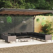 vidaXL 12-delige Loungeset met kussens poly rattan donkergrijs