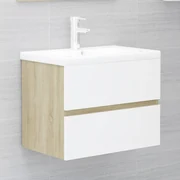 vidaXL Wastafelkast 60x38,5x45 cm spaanplaat wit en sonoma eikenkleur