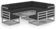 vidaXL 10-delige Loungeset met kussens massief grenenhout grijs