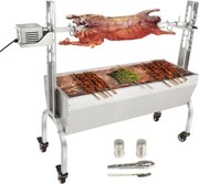 VEVOR Speenvarken Grill Lamsgrill 117 cm, 41 kg RVS Rotisserie Spit 4-niveaus Hoogteverstelbaar, 50 W 2-in-1 BBQ Rotisserie Grill Inclusief kruidenpotje & Reinigingsborstel & Handvat Elektrische Grill Verplaatsbaar