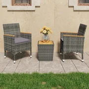 vidaXL 3-delige Bistroset poly rattan en acaciahout grijs