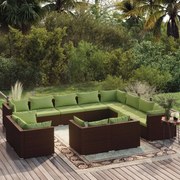 vidaXL 12-delige Loungeset met kussens poly rattan bruin