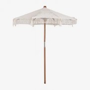 Tongariki Teak En Katoenen Parasol Ø220 Cm & Wit Macramé - Sklum