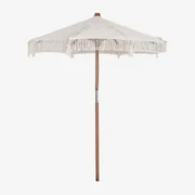 Tongariki Teak En Katoenen Parasol Ø220 Cm & Wit Macramé - Sklum