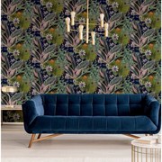 DUTCH WALLCOVERINGS Behang Passion Flower Flower marineblauw en groen