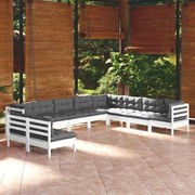 vidaXL 10-delige Loungeset met kussens massief grenenhout wit