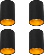 Set van 4 moderne spots zwart met goud GU10 50mm - Deep