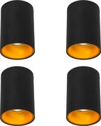 Set van 6 moderne spots zwart met goud GU10 50mm - Deep