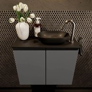 Mondiaz Fowy toiletmeubel 60cm dark grey met zwarte waskom rechts en kraangat