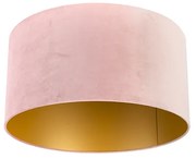 Stoffen Velours lampenkap roze 50/50/25 met gouden binnenkant cilinder / rond