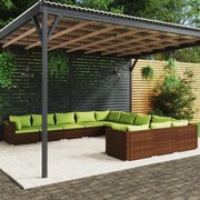 vidaXL 11-delige Loungeset met kussens poly rattan bruin