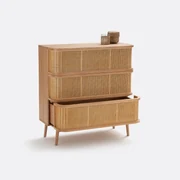 LERFAN Dressoir, houten commode, staande kast met twee deuren van rotanweefsel en twee laden voor opslag, grote opbergruimte voor eetkamer, woonkamer, slaapkamer, 60 x 40 x 120 cm (b x d x h