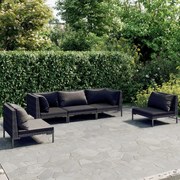 vidaXL 5-delige Loungeset met kussens poly rattan donkergrijs