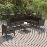 vidaXL 8-delige Loungeset met kussens poly rattan grijs