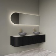 Gliss Design Alluro badmeubel ribbelfront met ronding links 160cm black en wit marmer toppaneel