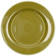 Bord, emaille, olijfgroen met lichtgroen randje,Ø26 CM