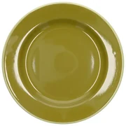 Bord, emaille, olijfgroen met lichtgroen randje,Ø26 CM